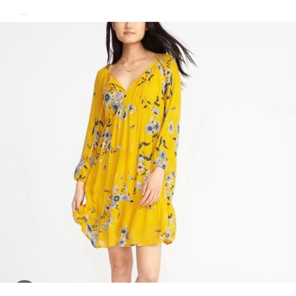 Old Navy Floral Yellow/Blue Size XXL babydoll women's flowy mini dress